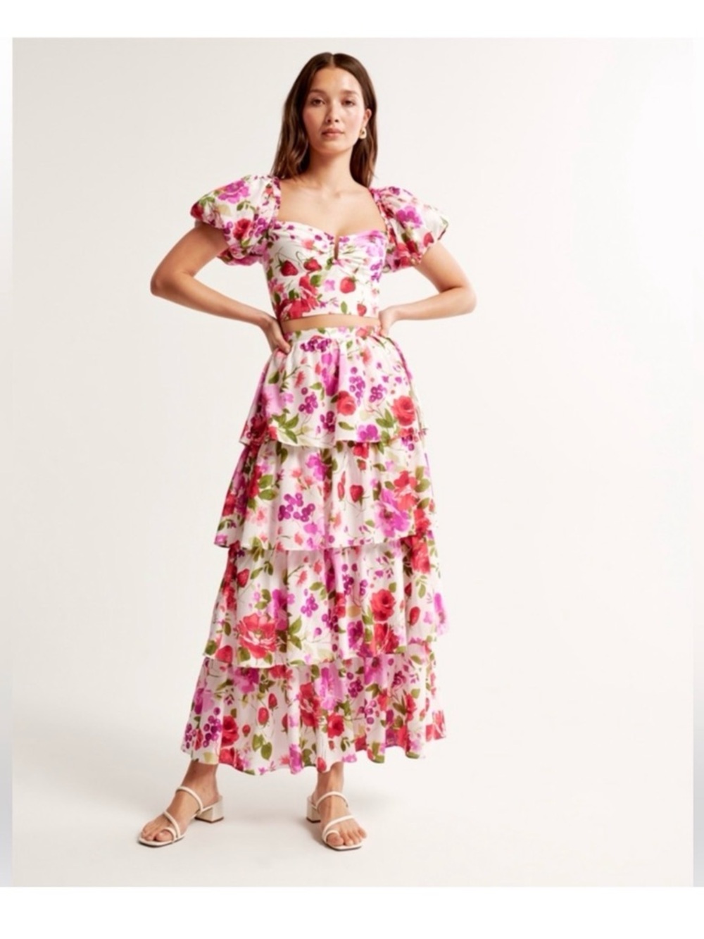 Abercrombie & Fitch Pink Floral Tiered Maxi Dress